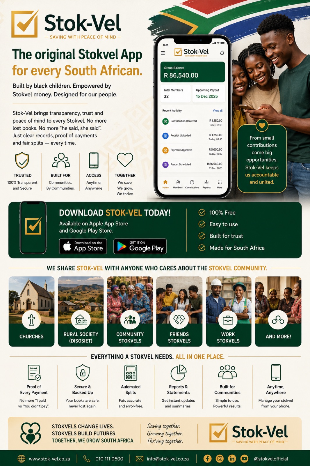 The original stokvel app for every South African — churches, rural societies, community, friends and work stokvels